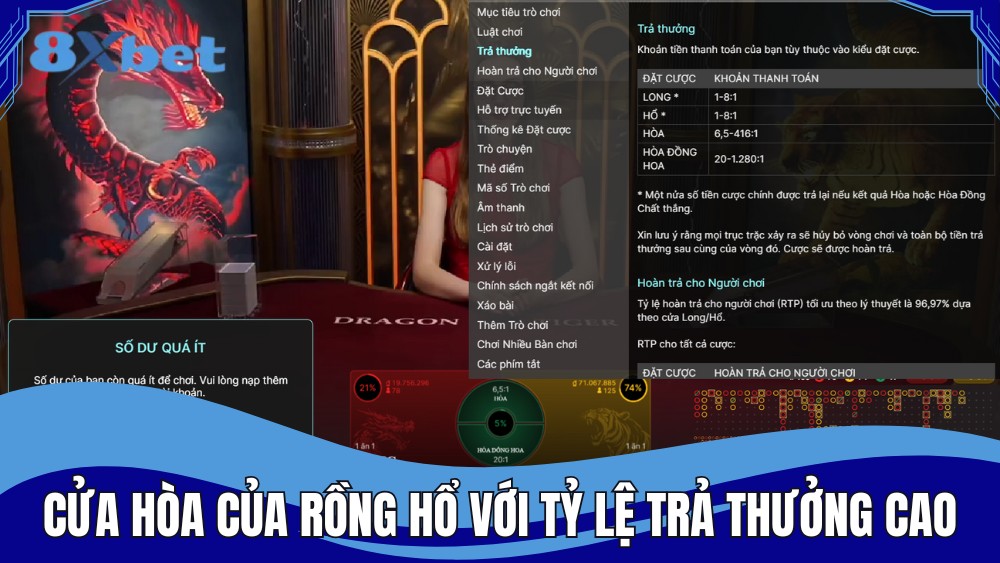 Cửa hòa với tỷ lệ trả thưởng cao nhất khi chơi Rồng Hổ