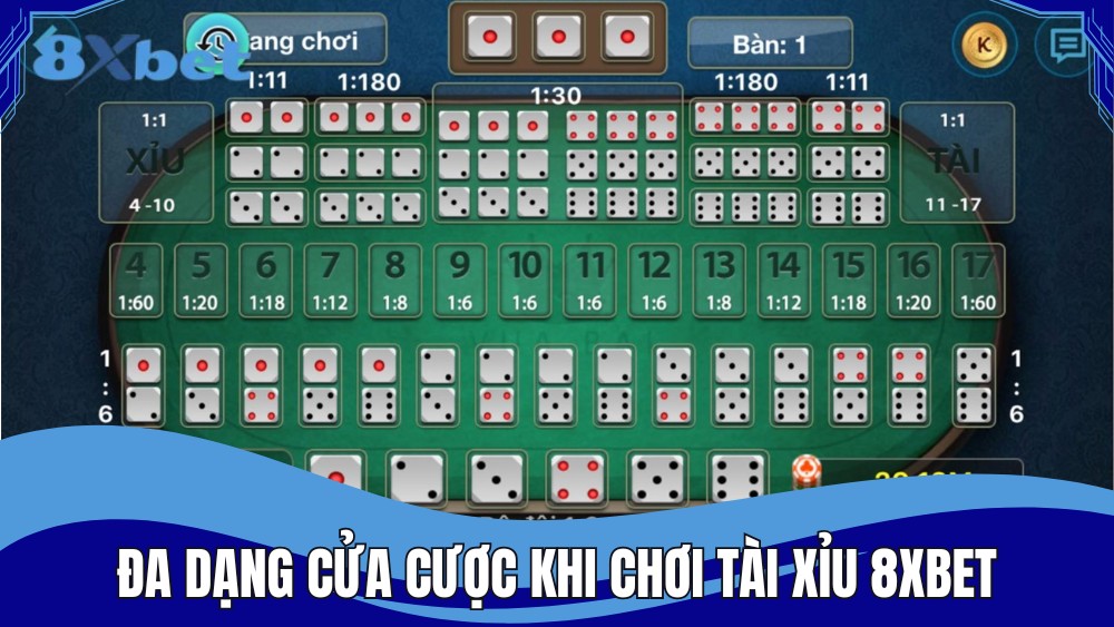 Đa dạng cửa cược khi chơi tài xỉu tại 8XBET