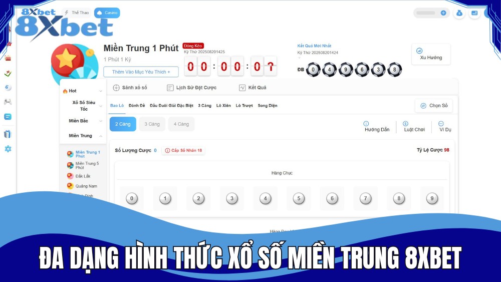 Đa dạng hình thức chơi xổ số miền Trung tại 8XBET