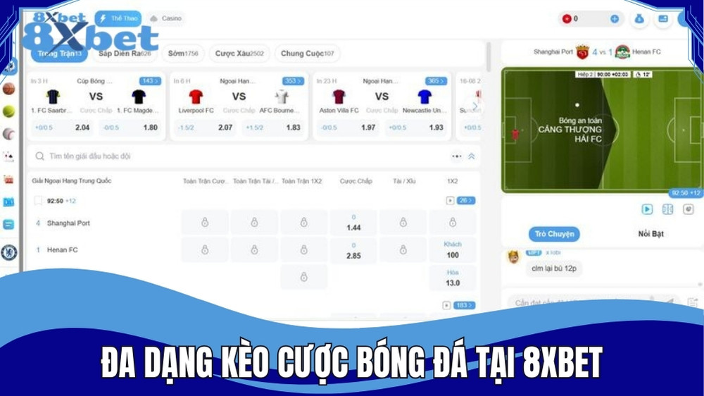 Đa dạng kèo cược bóng đá cho người chơi tại 8XBET