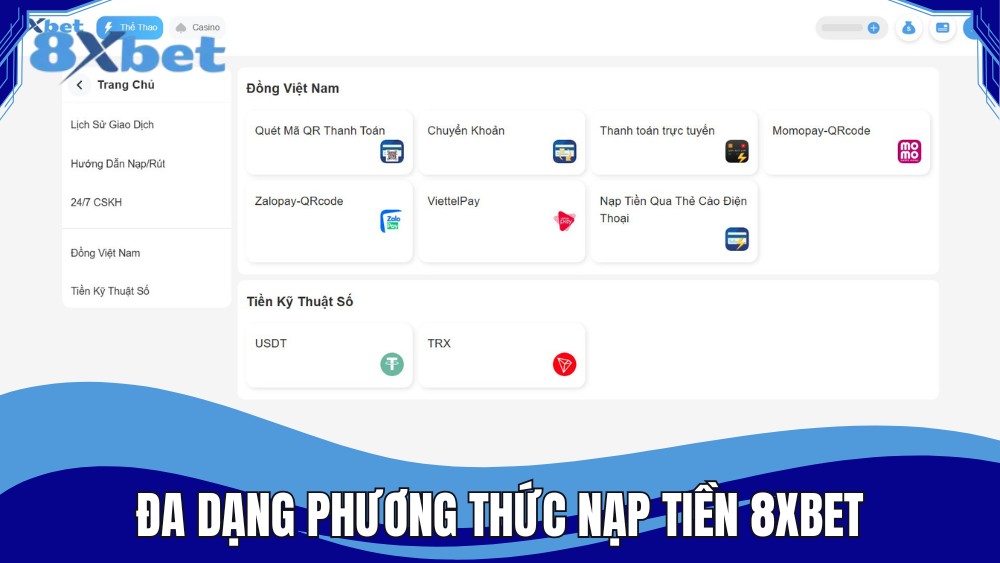 Đa dạng phương thức nạp tiền 8XBET cho người chơi