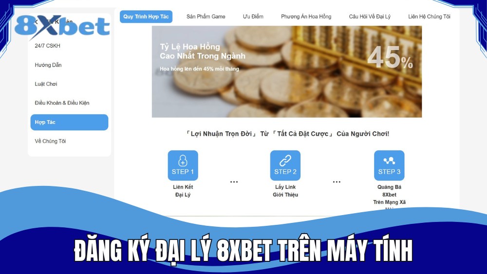 Đăng ký trở thành đại lý nhà cái 8X BET trên máy tính