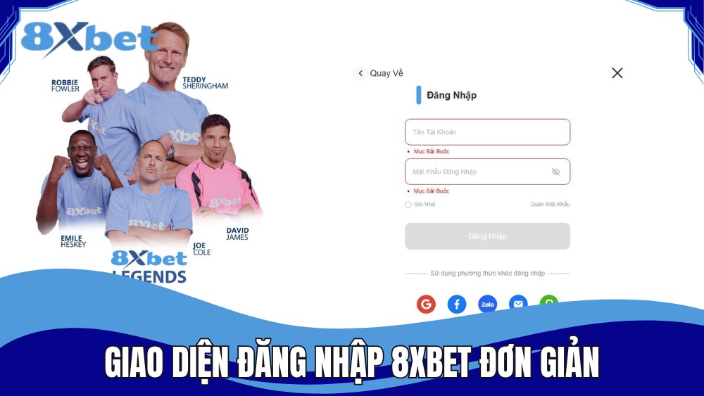 Giao diện đăng nhập 8XBET thân thiện và đơn giản