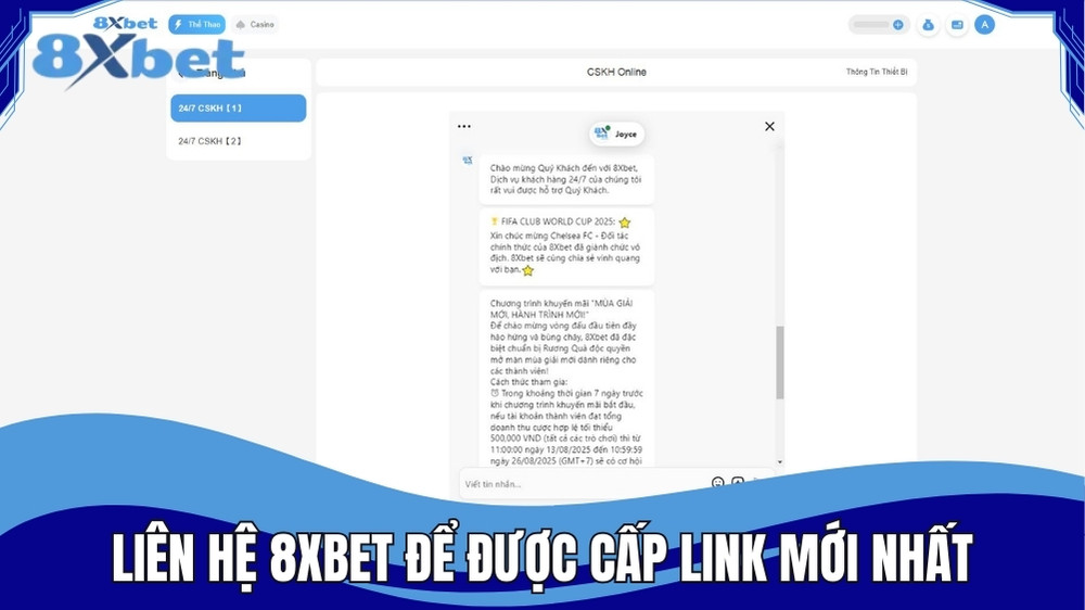 Liên hệ 8XBET để được cung cấp link vào mới nhất